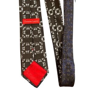 Christian Lacroix blue/black/gray/olive 100% silk patterned tie 3” x 60” (3/$25)